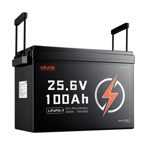 VEVOR 24V 100Ah LiFePO4 Lithium Battery 4000+ Cycles Built-in 100A BMS, Lithium Battery with Low Temperature Protection, Supports 8P2S Connection, 2560Wh Energy, for RV, Trolling Motor, Marine, Solar - 24VLDCWLY1009AS2T001V9 - view 2