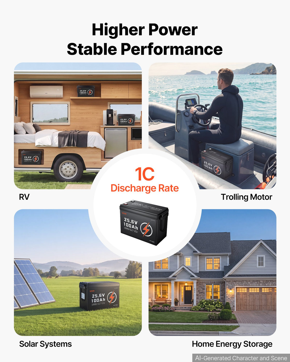 VEVOR 24V 100Ah LiFePO4 Lithium Battery 4000+ Cycles Built-in 100A BMS, Lithium Battery with Low Temperature Protection, Supports 8P2S Connection, 2560Wh Energy, for RV, Trolling Motor, Marine, Solar - 24VLDCWLY1009AS2T001V9 - view 5