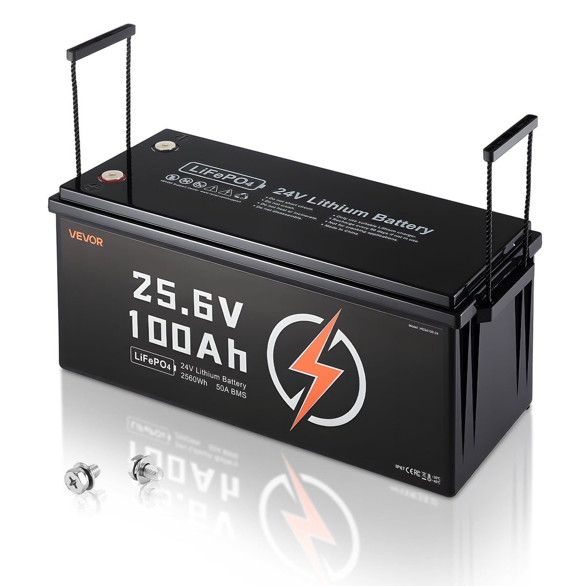 VEVOR 24V 100Ah LiFePO4 Lithium Battery, Built-in 50A BMS, Deep Cycle Lithium Rechargeable Battery with Low Temperature Protection, 4000+ Cycles, Max. 2560Wh, for RV, Camper, Trolling Motors, Marine - 24VLDCWLY100UUNC8001V9 - view 1