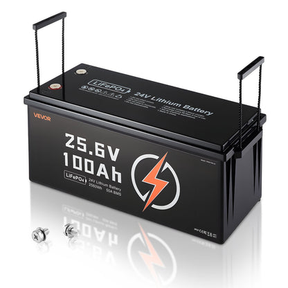 VEVOR 24V 100Ah LiFePO4 Lithium Battery, Built-in 50A BMS, Deep Cycle Lithium Rechargeable Battery with Low Temperature Protection, 4000+ Cycles, Max. 2560Wh, for RV, Camper, Trolling Motors, Marine - 24VLDCWLY100UUNC8001V9 - view 1