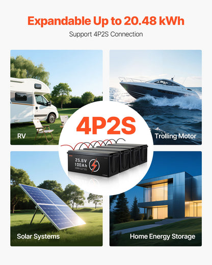 VEVOR 24V 100Ah LiFePO4 Lithium Battery, Built-in 50A BMS, Deep Cycle Lithium Rechargeable Battery with Low Temperature Protection, 4000+ Cycles, Max. 2560Wh, for RV, Camper, Trolling Motors, Marine - 24VLDCWLY100UUNC8001V9 - view 4