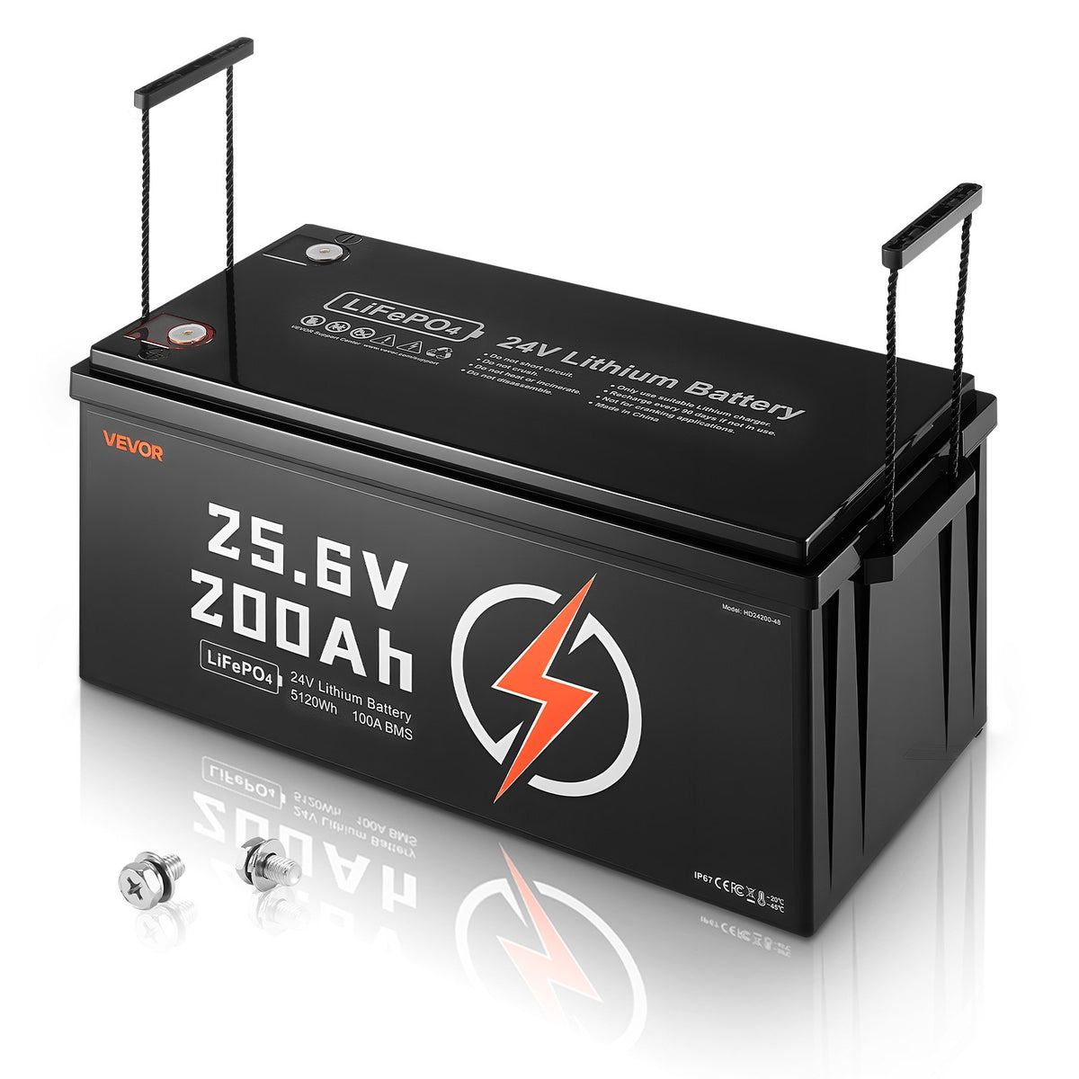 VEVOR 24V 200Ah LiFePO4 Lithium Battery, Built-in 100A BMS, Deep Cycle Lithium Rechargeable Battery with Low Temperature Protection, 4000+ Cycles, Max. 5120Wh, for RV, Camper, Trolling Motors, Marine - 24VLDCWLY200I7L0M001V9 - view 1
