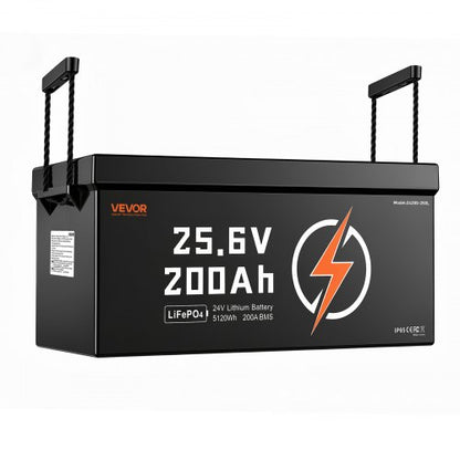VEVOR 24V 200Ah LiFePO4 Lithium Battery 4000+ Cycles Built-in 200A BMS, Lithium Battery with Low Temperature Protection, Supports 8P2S Connection, 5120Wh Energy, for RV, Trolling Motor, Marine, Solar - 24VLDCWLY200PFWHW001V9 - view 2