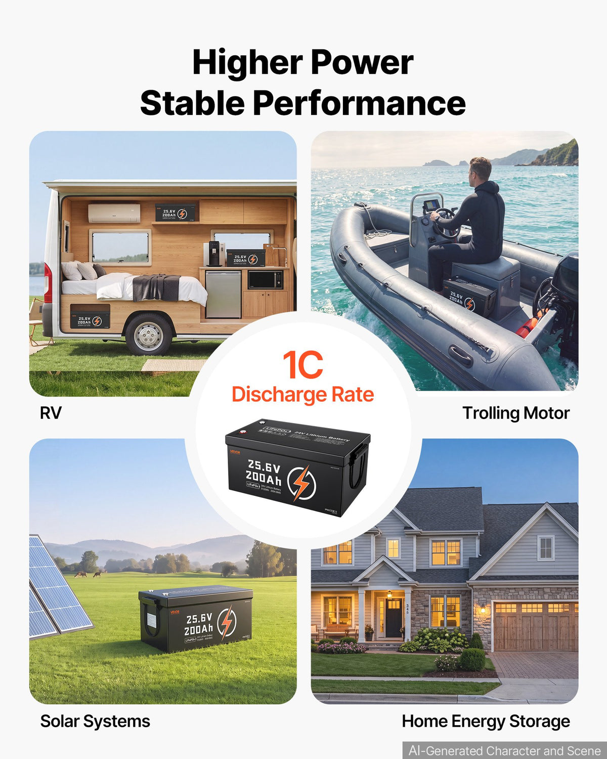 VEVOR 24V 200Ah LiFePO4 Lithium Battery 4000+ Cycles Built-in 200A BMS, Lithium Battery with Low Temperature Protection, Supports 8P2S Connection, 5120Wh Energy, for RV, Trolling Motor, Marine, Solar - 24VLDCWLY200PFWHW001V9 - view 5