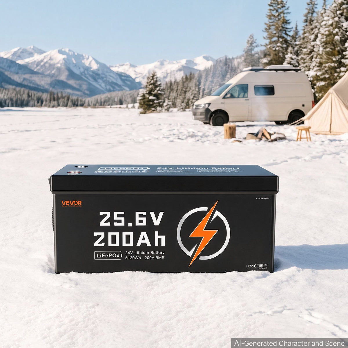 VEVOR 24V 200Ah LiFePO4 Lithium Battery 4000+ Cycles Built-in 200A BMS, Lithium Battery with Low Temperature Protection, Supports 8P2S Connection, 5120Wh Energy, for RV, Trolling Motor, Marine, Solar - 24VLDCWLY200PFWHW001V9 - view 9