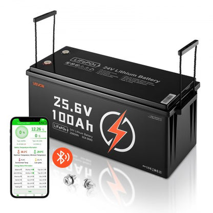 VEVOR 24V 100Ah LiFePO4 Lithium Battery, Bluetooth, Deep Cycle Lithium Rechargeable Battery, Built-in 50A BMS, Low Temp Protection, 4000+ Cycles, Max. 2560Wh, for RV, Camper, Trolling Motors, Marine - 24VLDCYLY100E6TQ3001V9 - view 2