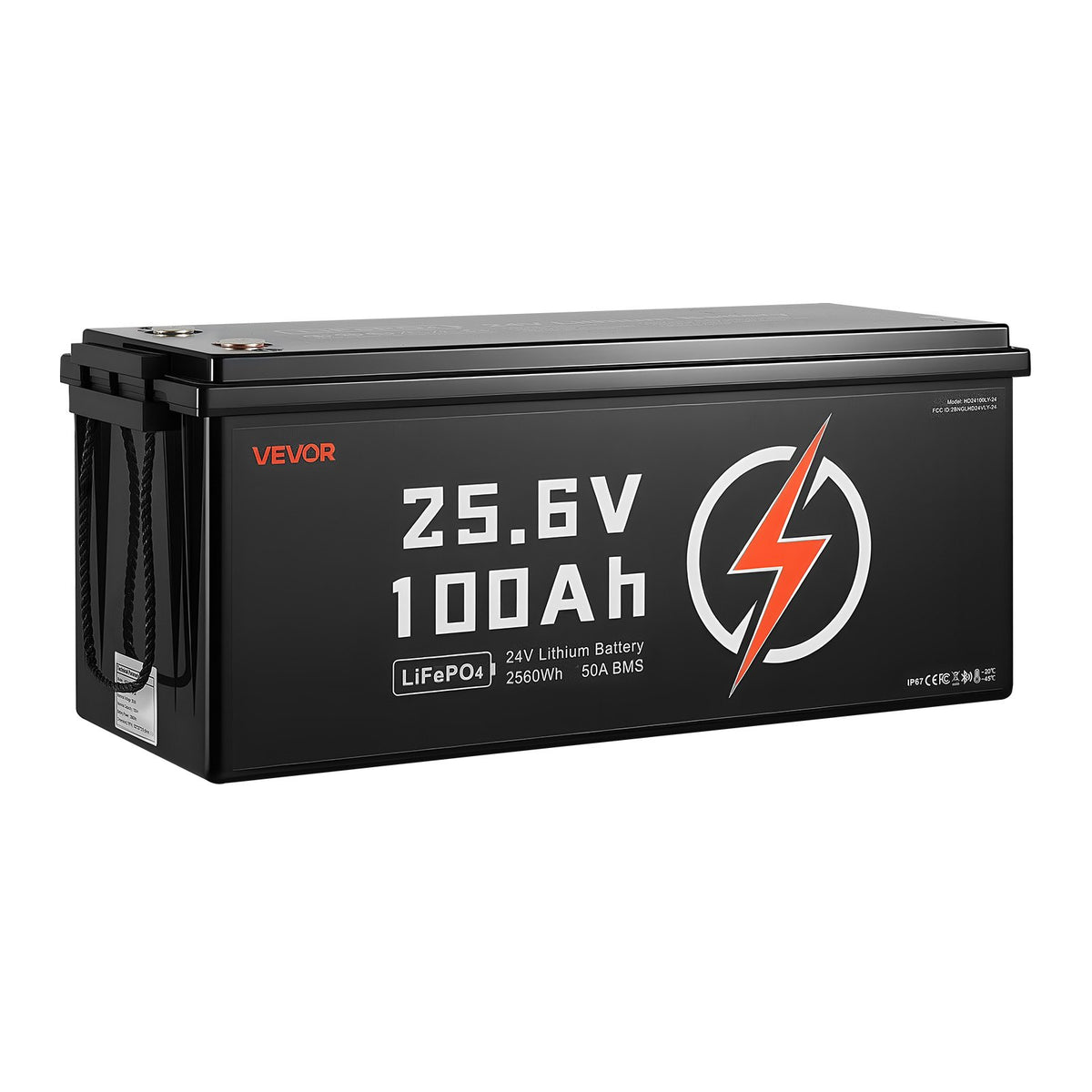VEVOR 24V 100Ah LiFePO4 Lithium Battery, Bluetooth, Deep Cycle Lithium Rechargeable Battery, Built-in 50A BMS, Low Temp Protection, 4000+ Cycles, Max. 2560Wh, for RV, Camper, Trolling Motors, Marine - 24VLDCYLY100E6TQ3001V9 - view 10