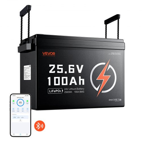 VEVOR 24V 100Ah LiFePO4 Lithium Battery 4000+ Cycles 100A BMS with Bluetooth, 2560Wh Lithium Battery with Low Temperature Protection, Supports 8P2S Connection, for RV, Trolling Motor, Marine, Solar - 24VLDCYLY100MEMJ6001V9 - view 2