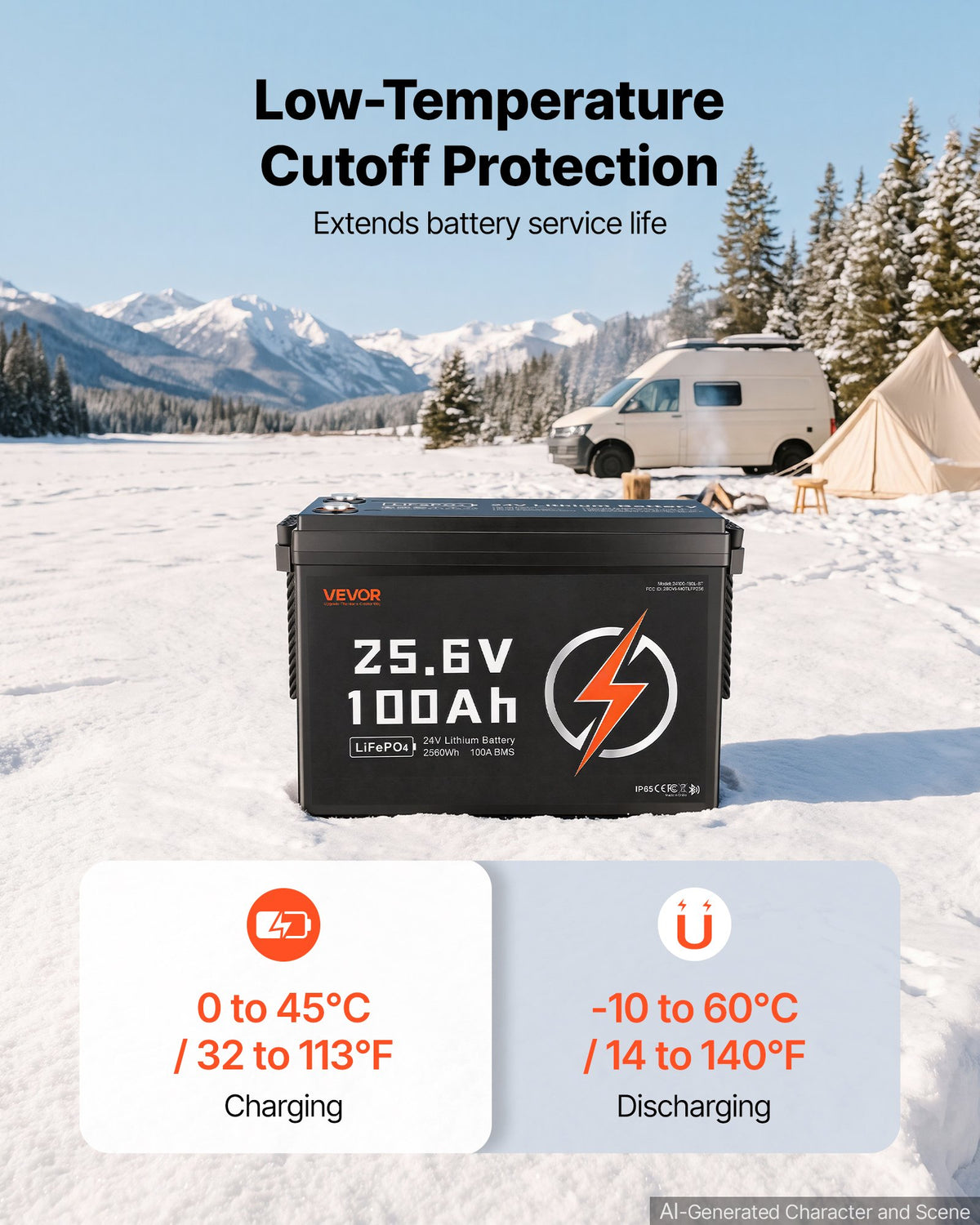 VEVOR 24V 100Ah LiFePO4 Lithium Battery 4000+ Cycles 100A BMS with Bluetooth, 2560Wh Lithium Battery with Low Temperature Protection, Supports 8P2S Connection, for RV, Trolling Motor, Marine, Solar - 24VLDCYLY100MEMJ6001V9 - view 4
