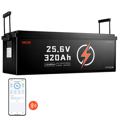 VEVOR 24V 320Ah LiFePO4 Lithium Battery 4000+ Cycles 200A BMS with Bluetooth, 8192Wh Lithium Battery with Low Temperature Protection, Supports 8P2S Connection, for RV, Trolling Motor, Marine, Solar - 24VLDCYLY320XR1ZE001V9 - view 1