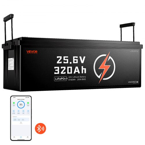 VEVOR 24V 320Ah LiFePO4 Lithium Battery 4000+ Cycles 200A BMS with Bluetooth, 8192Wh Lithium Battery with Low Temperature Protection, Supports 8P2S Connection, for RV, Trolling Motor, Marine, Solar - 24VLDCYLY320XR1ZE001V9 - view 2