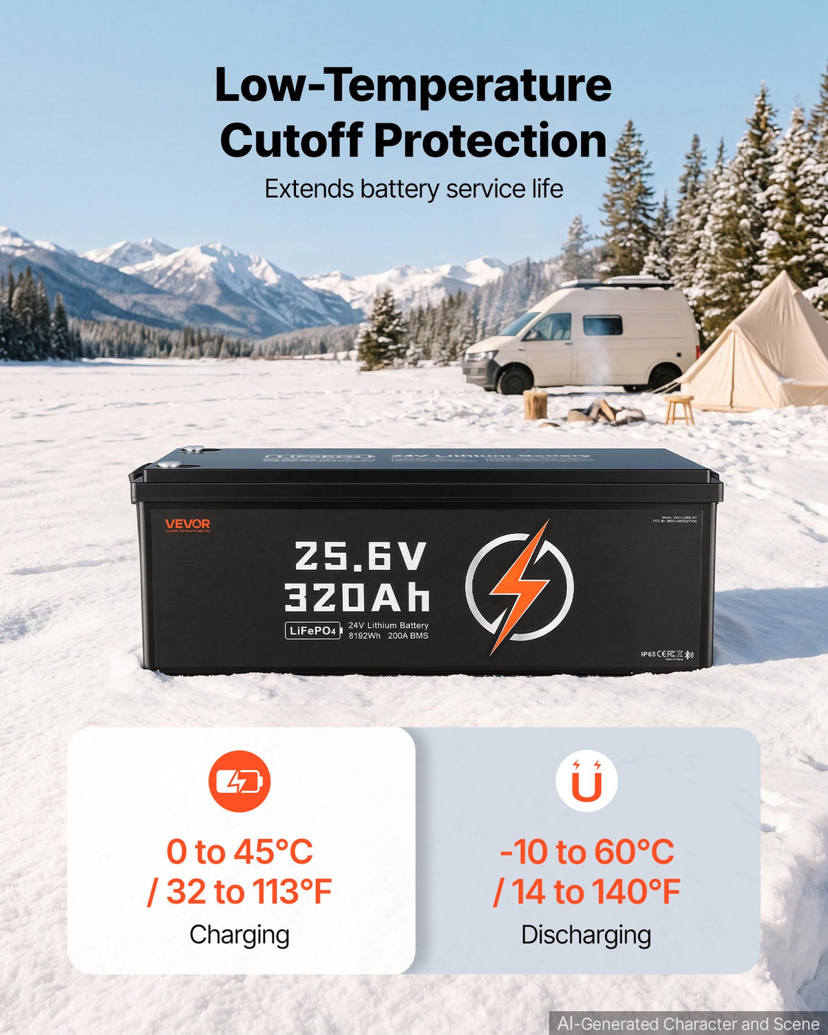 VEVOR 24V 320Ah LiFePO4 Lithium Battery 4000+ Cycles 200A BMS with Bluetooth, 8192Wh Lithium Battery with Low Temperature Protection, Supports 8P2S Connection, for RV, Trolling Motor, Marine, Solar - 24VLDCYLY320XR1ZE001V9 - view 4