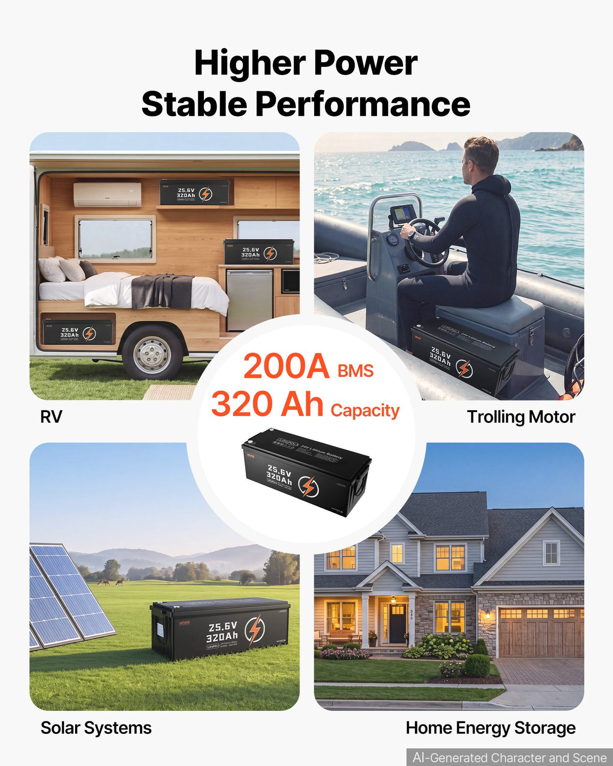 VEVOR 24V 320Ah LiFePO4 Lithium Battery 4000+ Cycles 200A BMS with Bluetooth, 8192Wh Lithium Battery with Low Temperature Protection, Supports 8P2S Connection, for RV, Trolling Motor, Marine, Solar - 24VLDCYLY320XR1ZE001V9 - view 5