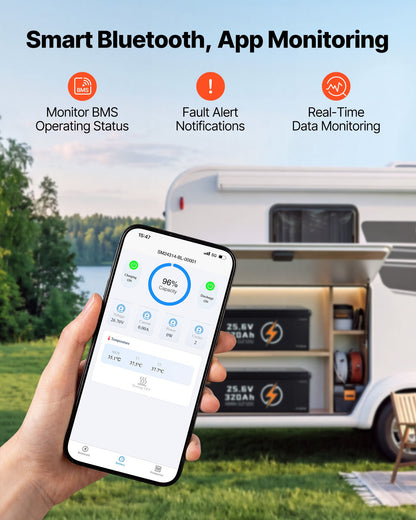 VEVOR 24V 320Ah LiFePO4 Lithium Battery 4000+ Cycles 200A BMS with Bluetooth, 8192Wh Lithium Battery with Low Temperature Protection, Supports 8P2S Connection, for RV, Trolling Motor, Marine, Solar - 24VLDCYLY320XR1ZE001V9 - view 6