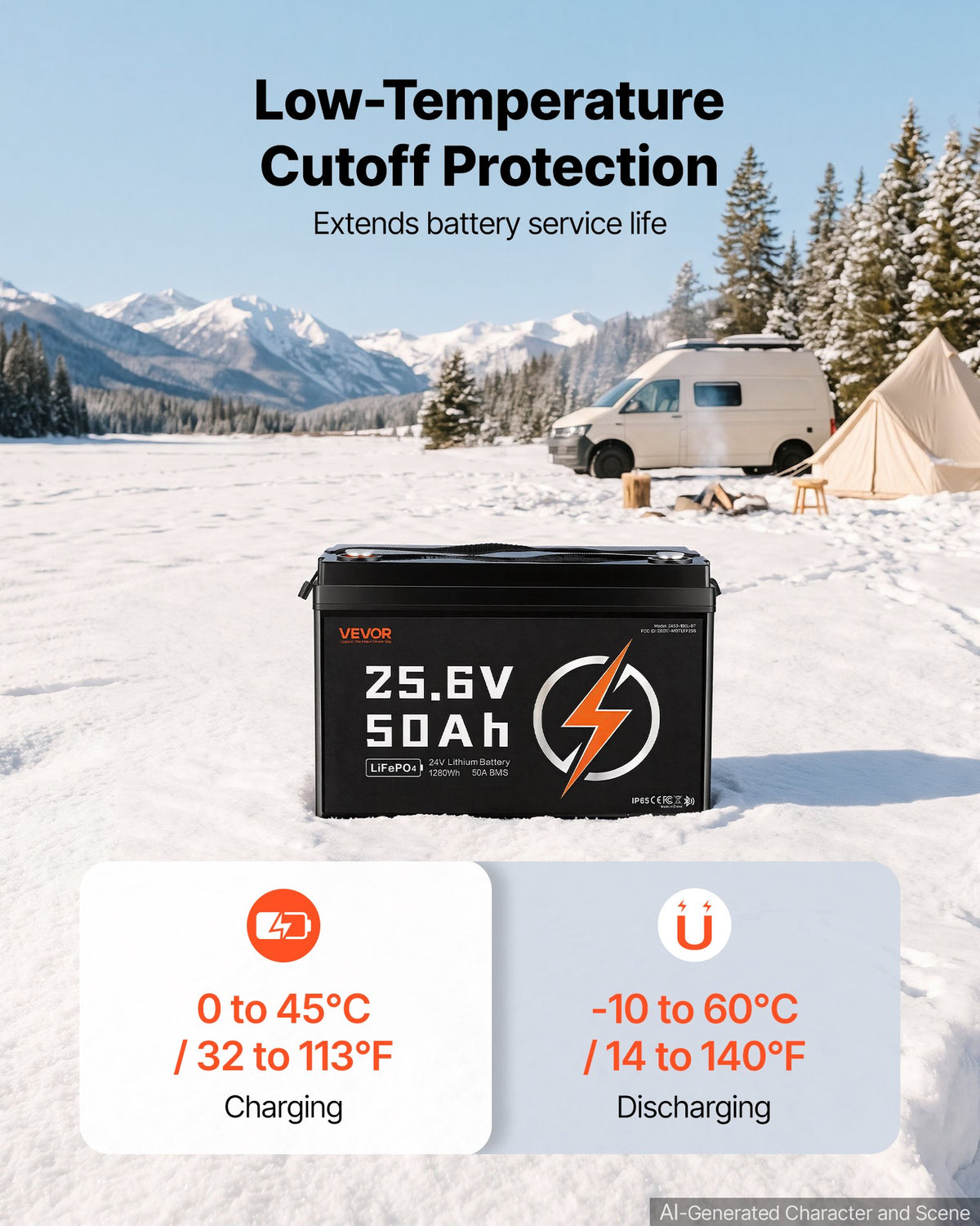 VEVOR 24V 50Ah LiFePO4 Lithium Battery 4000+ Cycles 50A BMS with Bluetooth, 1280Wh Lithium Battery with Low Temperature Protection, Supports 8P2S Connection, for RV, Trolling Motor, Marine, Solar - 24VLDCYLY50A1CZ68001V9 - view 4