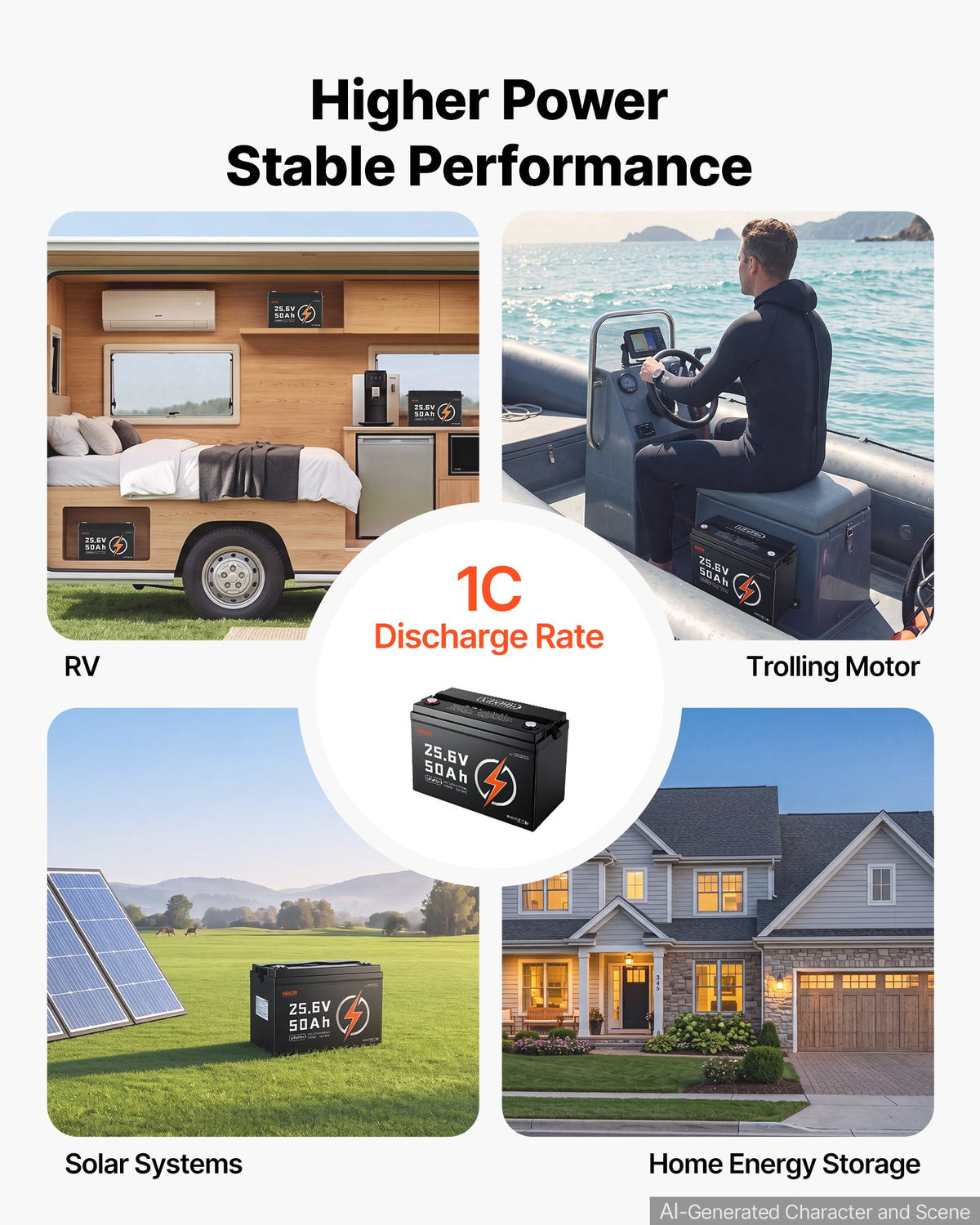 VEVOR 24V 50Ah LiFePO4 Lithium Battery 4000+ Cycles 50A BMS with Bluetooth, 1280Wh Lithium Battery with Low Temperature Protection, Supports 8P2S Connection, for RV, Trolling Motor, Marine, Solar - 24VLDCYLY50A1CZ68001V9 - view 5