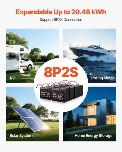 VEVOR 24V 50Ah LiFePO4 Lithium Battery, Bluetooth, Deep Cycle Lithium Rechargeable Battery, Built-in 30A BMS, Low Temp Protection, 4000+ Cycles, Max. 1280Wh, for RV, Camper, Trolling Motors, Marine - 24VLDCYLY50A8XBJV001V9 - view 4