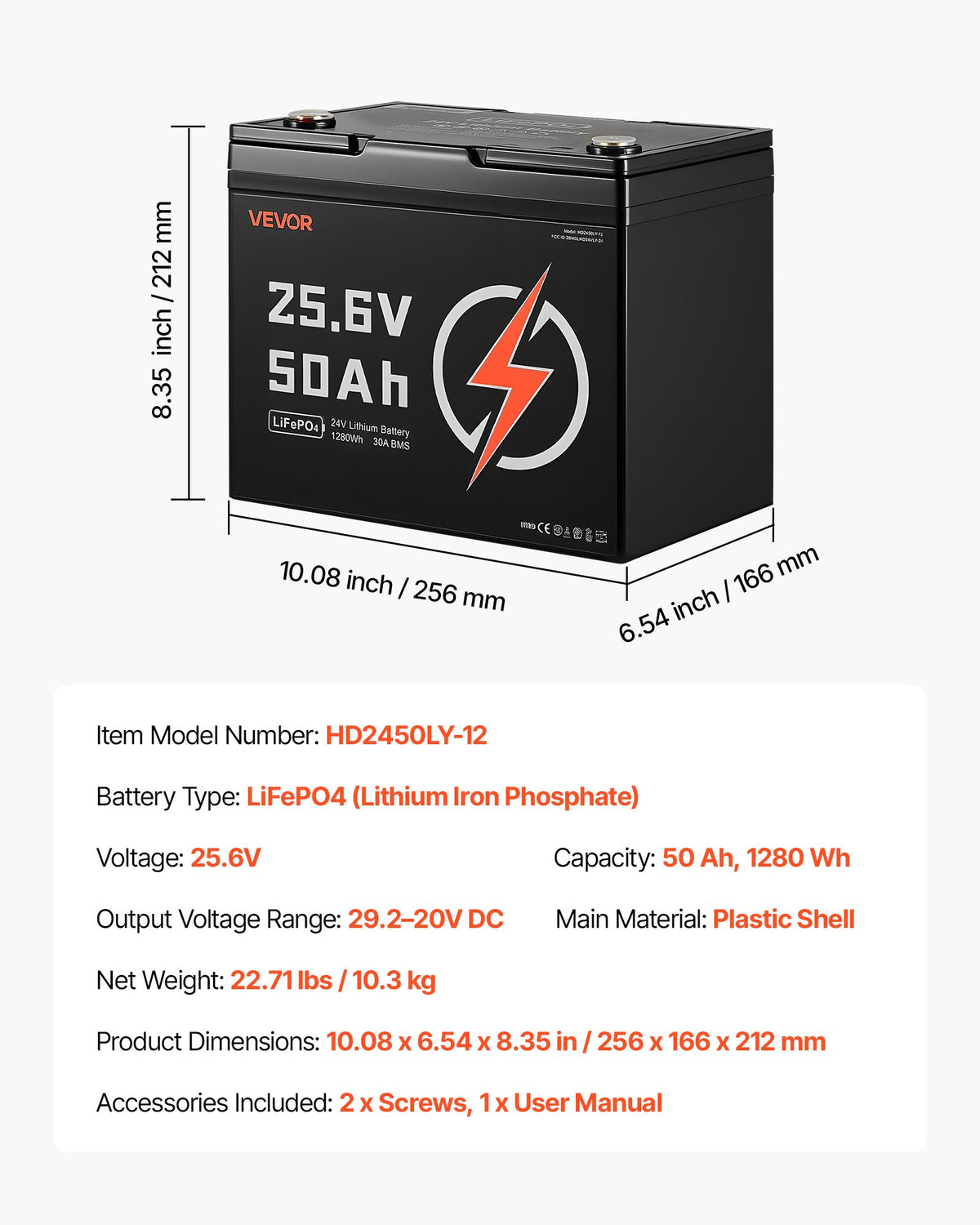 VEVOR 24V 50Ah LiFePO4 Lithium Battery, Bluetooth, Deep Cycle Lithium Rechargeable Battery, Built-in 30A BMS, Low Temp Protection, 4000+ Cycles, Max. 1280Wh, for RV, Camper, Trolling Motors, Marine - 24VLDCYLY50A8XBJV001V9 - view 8