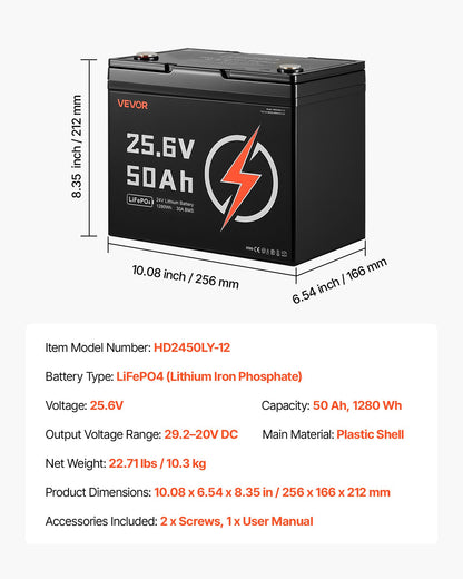 VEVOR 24V 50Ah LiFePO4 Lithium Battery, Bluetooth, Deep Cycle Lithium Rechargeable Battery, Built-in 30A BMS, Low Temp Protection, 4000+ Cycles, Max. 1280Wh, for RV, Camper, Trolling Motors, Marine - 24VLDCYLY50A8XBJV001V9 - view 8