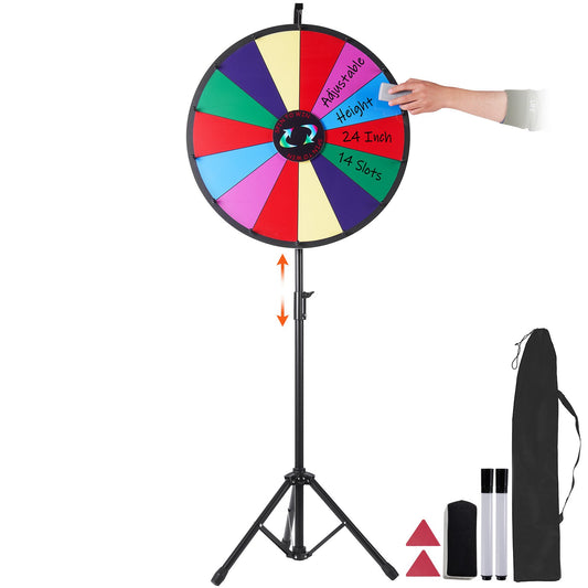 VEVOR 24 inch Spinning Prize Wheel, 14 Slots Spinning Wheel with Height Adjustable Stand, Roulette Wheel with a Dry Erase, and a Storage Bag, Win Fortune Spin Games in Party Pub Trade Show Carnival - 24YCCSZL000000001V0 - view 1