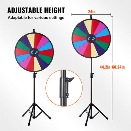 VEVOR 24 inch Spinning Prize Wheel, 14 Slots Spinning Wheel with Height Adjustable Stand, Roulette Wheel with a Dry Erase, and a Storage Bag, Win Fortune Spin Games in Party Pub Trade Show Carnival - 24YCCSZL000000001V0 - view 6