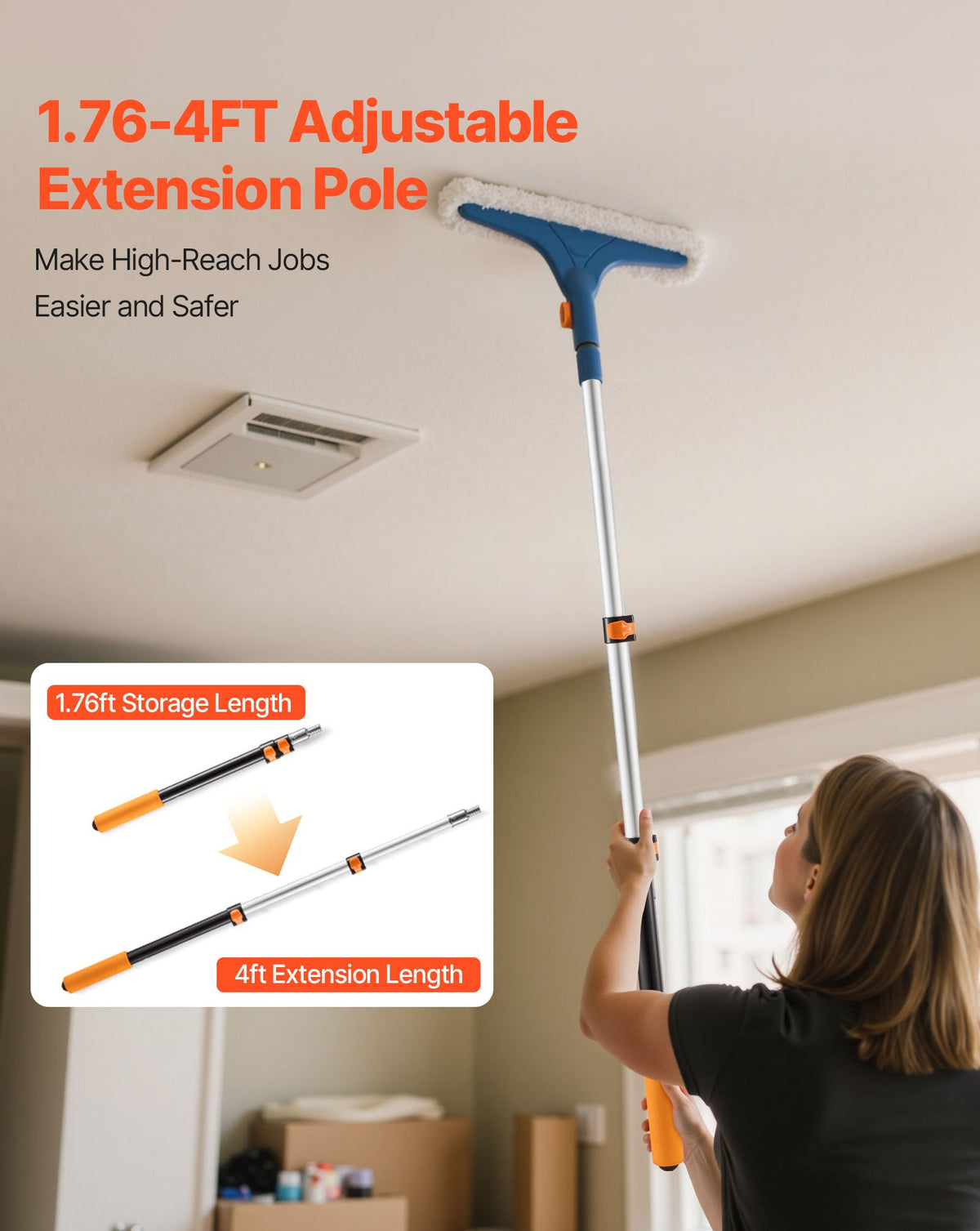 VEVOR Telescopic Extension Pole, 1.76-4 FT Multi-Purpose Extendable Pole, Sturdy Aluminum Alloy Paint Pole Extension with Flip-Lock Design, High Reach Roller Stick for Painting, Dusting and Cleaning - 24YCGTYZGJS0W3MT2001V0 - view 3