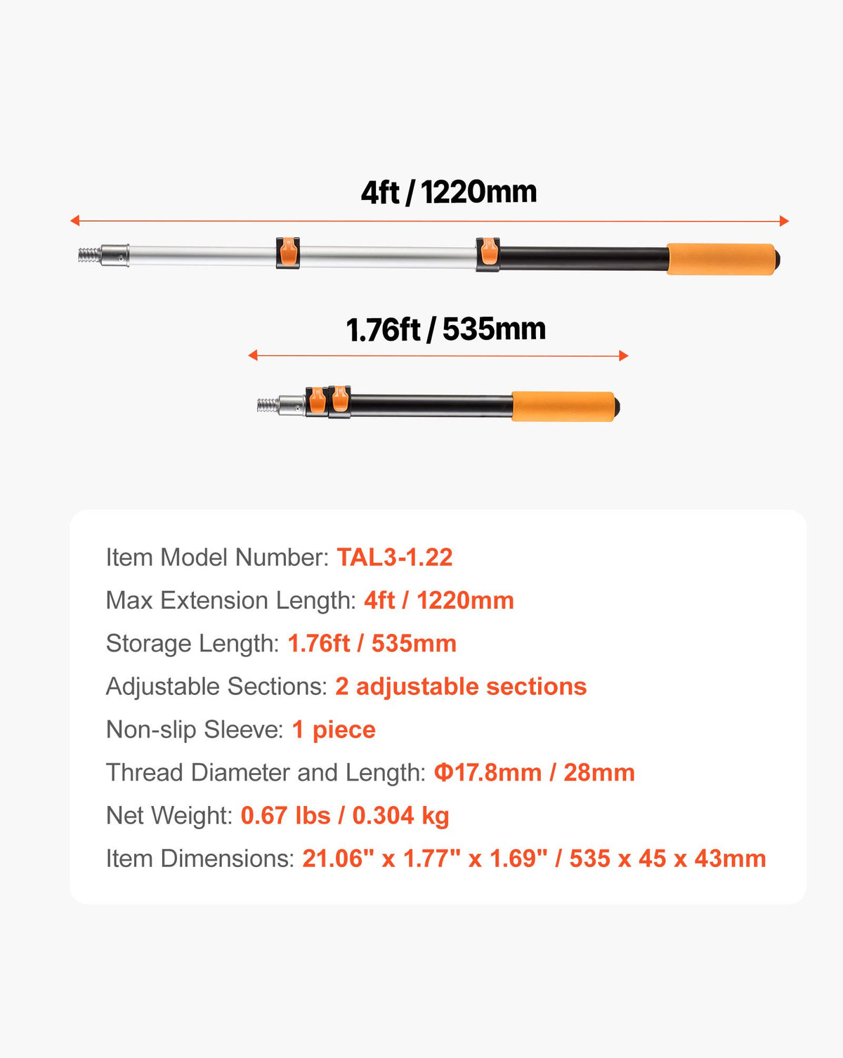 VEVOR Telescopic Extension Pole, 1.76-4 FT Multi-Purpose Extendable Pole, Sturdy Aluminum Alloy Paint Pole Extension with Flip-Lock Design, High Reach Roller Stick for Painting, Dusting and Cleaning - 24YCGTYZGJS0W3MT2001V0 - view 8