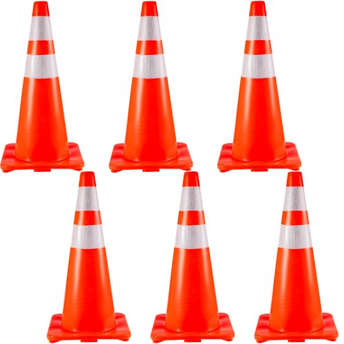 VEVOR 6Pack Traffic Cones, 28\"Safety Cones, PVC Orange Traffic Safety Cone with Reflective Collar, for Road Parking Training Cones - 28INQHBJMLZ6PCS01V0 - view 2