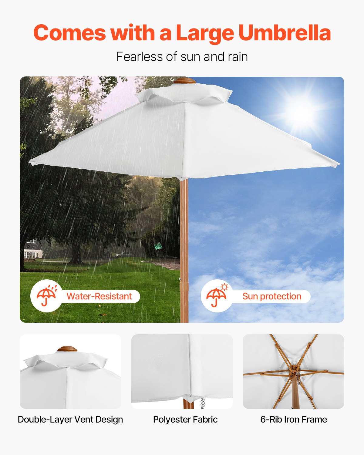 VEVOR Kids Picnic Table with Umbrella, 3-in-1 Sand & Water Table, Outdoor Wooden Table and Bench Set with 2 Trays, 4-People Patio Dining Furniture for Garden, Backyard and Porch (Walnut) - 2DFZ29FTKZDMPDRJRV0 - view 5