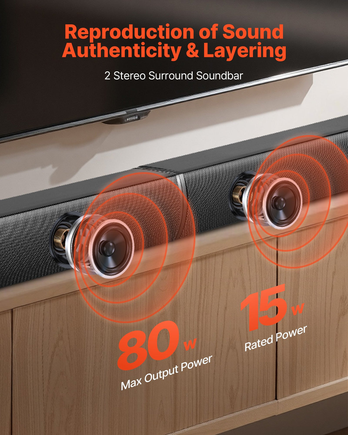 VEVOR Sound Bar for Smart TV, 2.0 Channel, 32-Inch 2 in 1 Detachable Soundbar TV Speakers, with Bluetooth HDMI AUX USB Connection, Remote Control, 80W Surround Sound System, for Home Theater Audio - 2H1STXYX32INZGJVK001V1 - view 3