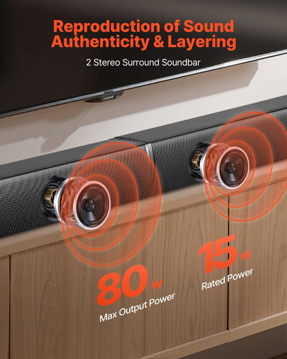 VEVOR Sound Bar for Smart TV, 2.0 Channel, 32-Inch 2 in 1 Detachable Soundbar TV Speakers, with Bluetooth HDMI AUX USB Connection, Remote Control, 80W Surround Sound System, for Home Theater Audio - 2H1STXYX32INZGJVK001V1 - view 3