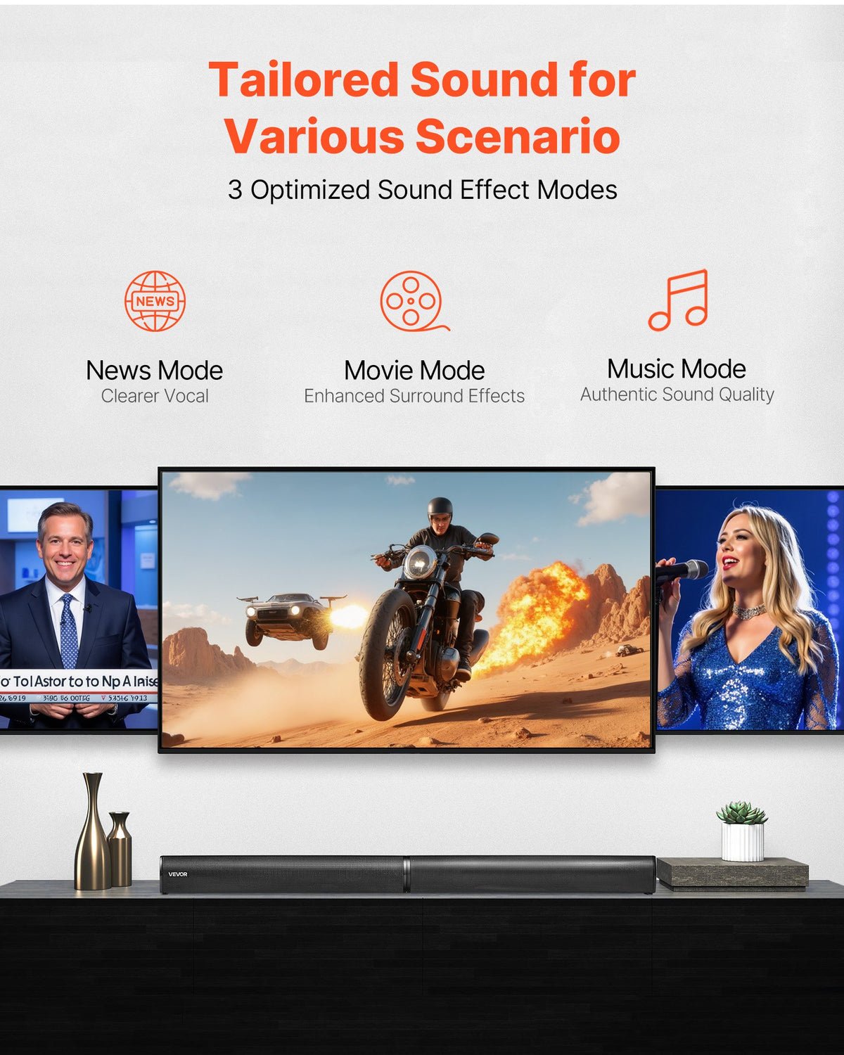 VEVOR Sound Bar for Smart TV, 2.0 Channel, 32-Inch 2 in 1 Detachable Soundbar TV Speakers, with Bluetooth HDMI AUX USB Connection, Remote Control, 80W Surround Sound System, for Home Theater Audio - 2H1STXYX32INZGJVK001V1 - view 5