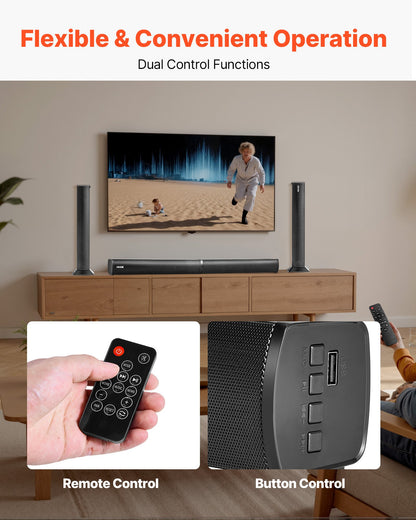 VEVOR Sound Bar for Smart TV, 2.0 Channel, 32-Inch 2 in 1 Detachable Soundbar TV Speakers, with Bluetooth HDMI AUX USB Connection, Remote Control, 80W Surround Sound System, for Home Theater Audio - 2H1STXYX32INZGJVK001V1 - view 6