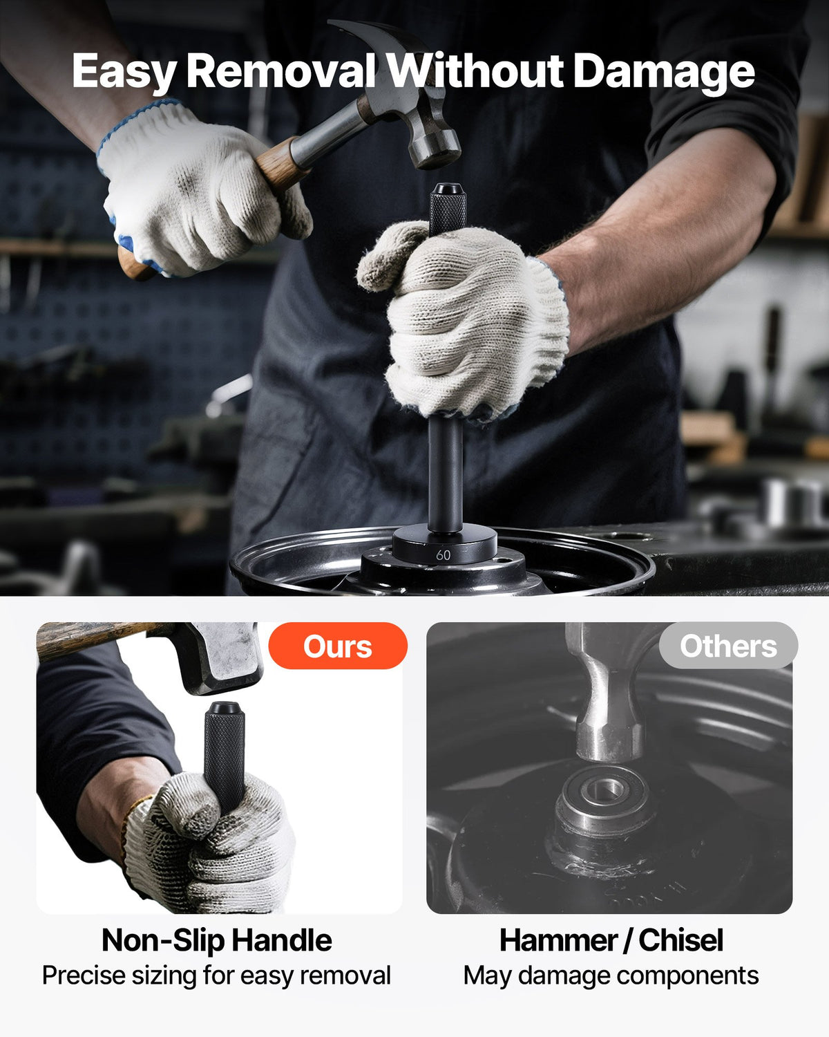 VEVOR Bearing Press Kit, 52+16 Pcs, 2 in 1 Bushing Driver Tool & Bearing Press Kit, Race and Seal Driver Set with 49 Bushings, 10 Collets, Slide Hammer, Heavy Duty Removal Installation Set with Case - 2H1ZCCT52JT1LWFL2001V0 - view 5