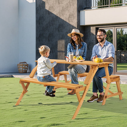 VEVOR 2-in-1 Transforming Interchangeable Picnic Table, Outdoor Wooden Table and Bench Set, Portable Foldable Bench with Umbrella Hole, Patio Dining Furniture for Garden, Backyard, Porch (Brown) - 2HYKBXYCZ45FP7QYPV0 - view 9
