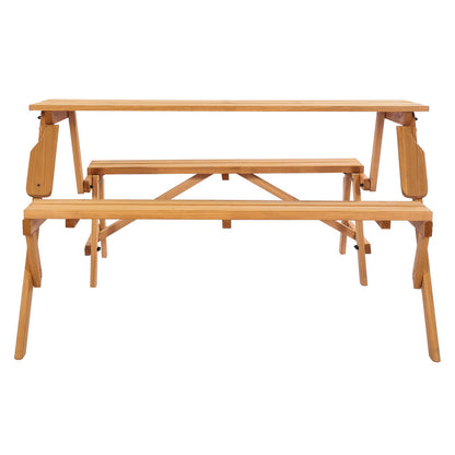 VEVOR 2-in-1 Transforming Interchangeable Picnic Table, Outdoor Wooden Table and Bench Set, Portable Foldable Bench with Umbrella Hole, Patio Dining Furniture for Garden, Backyard, Porch (Brown) - 2HYKBXYCZ45FP7QYPV0 - view 10