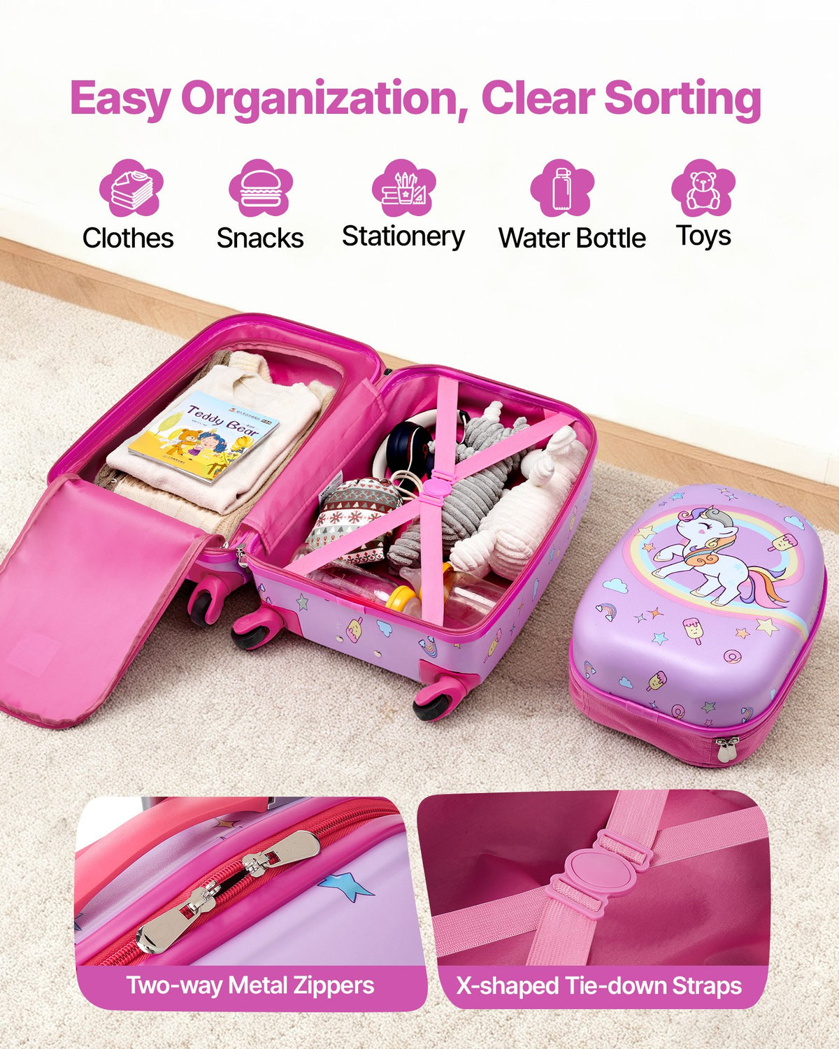 VEVOR Kids Luggage Set, 2 Piece, 18 Inch Hardside Rolling Wheels Suitcase with Hard-Shell Backpack, Unicorn Kids Carry on Luggage Set, Holiday Birthday Gift for Girls & Boys, Airline Approved - 2JTETXLX2PCS9S1IW001V0 - view 4