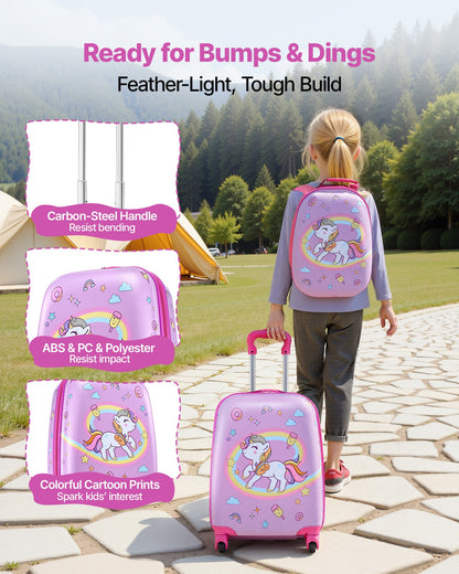 VEVOR Kids Luggage Set, 2 Piece, 18 Inch Hardside Rolling Wheels Suitcase with Hard-Shell Backpack, Unicorn Kids Carry on Luggage Set, Holiday Birthday Gift for Girls & Boys, Airline Approved - 2JTETXLX2PCS9S1IW001V0 - view 7