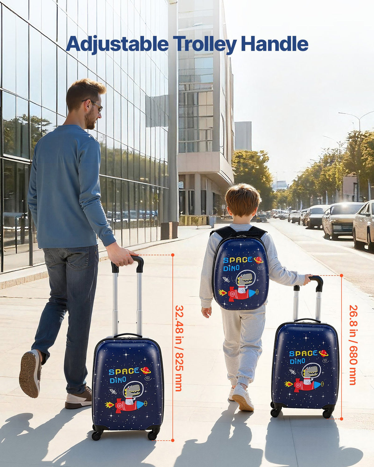 VEVOR Kids Luggage Set, 2 Piece, 18 Inch Hardside Rolling Wheels Suitcase with Hard-Shell Backpack, Dinosaur Kids Carry on Luggage Set, Holiday Birthday Gift for Girls & Boys, Airline Approved - 2JTETXLX2PCSJ0HWG001V0 - view 6
