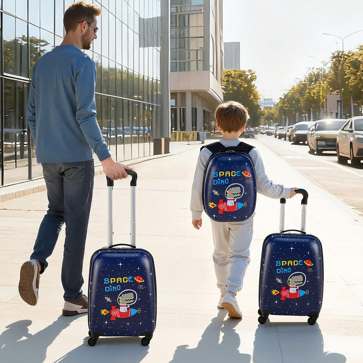 VEVOR Kids Luggage Set, 2 Piece, 18 Inch Hardside Rolling Wheels Suitcase with Hard-Shell Backpack, Dinosaur Kids Carry on Luggage Set, Holiday Birthday Gift for Girls & Boys, Airline Approved - 2JTETXLX2PCSJ0HWG001V0 - view 9