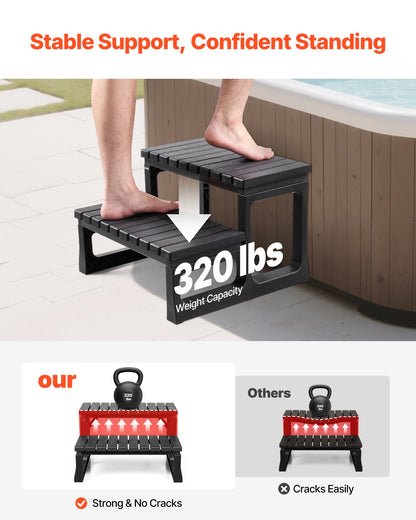 VEVOR Hot Tub Steps, 2-Step Spa Outdoor Stairs, Heavy Duty 23.6 inch Wide PP Above-Ground/Inflatable Pool Ladder with 320 lbs Weight Capacity, Multi-Use for Porch, Patio, Deck, Campers, Black - 2JTJBDCWGNWFB79O5001V0 - view 3