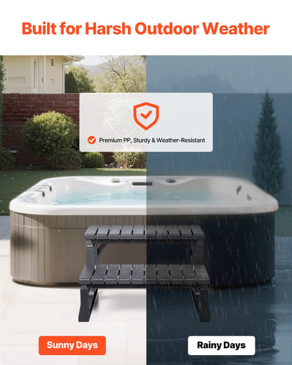 VEVOR Hot Tub Steps, 2-Step Spa Outdoor Stairs, Heavy Duty 23.6 inch Wide PP Above-Ground/Inflatable Pool Ladder with 320 lbs Weight Capacity, Multi-Use for Porch, Patio, Deck, Campers, Black - 2JTJBDCWGNWFB79O5001V0 - view 5