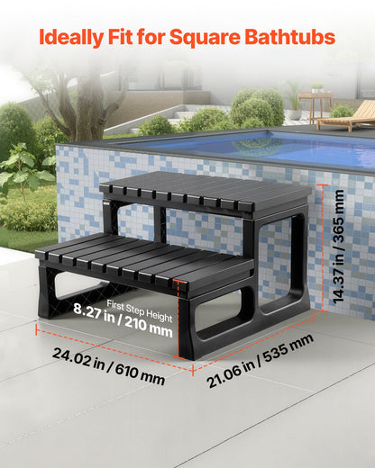 VEVOR Hot Tub Steps, 2-Step Spa Outdoor Stairs, Heavy Duty 23.6 inch Wide PP Above-Ground/Inflatable Pool Ladder with 320 lbs Weight Capacity, Multi-Use for Porch, Patio, Deck, Campers, Black - 2JTJBDCWGNWFB79O5001V0 - view 6