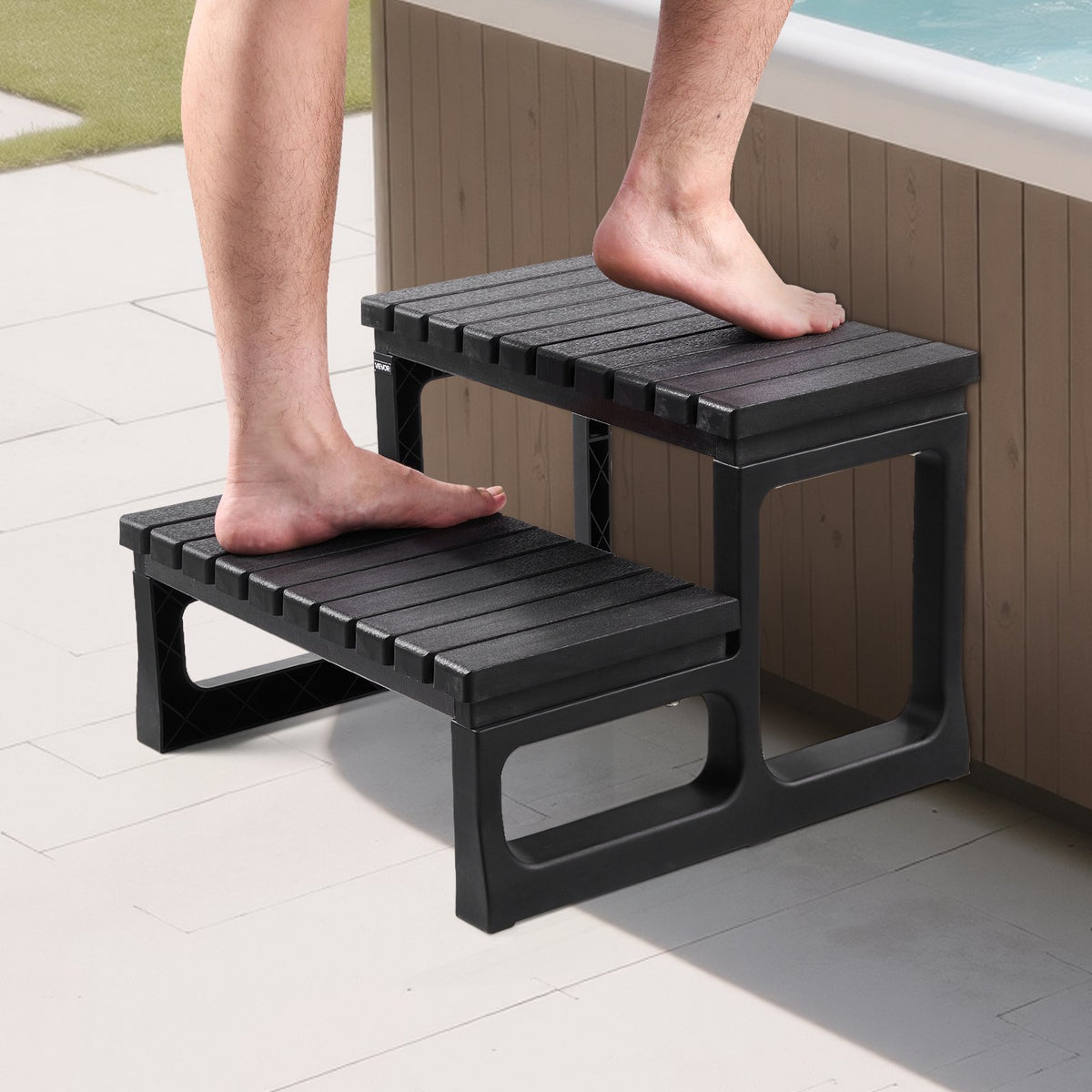 VEVOR Hot Tub Steps, 2-Step Spa Outdoor Stairs, Heavy Duty 23.6 inch Wide PP Above-Ground/Inflatable Pool Ladder with 320 lbs Weight Capacity, Multi-Use for Porch, Patio, Deck, Campers, Black - 2JTJBDCWGNWFB79O5001V0 - view 9