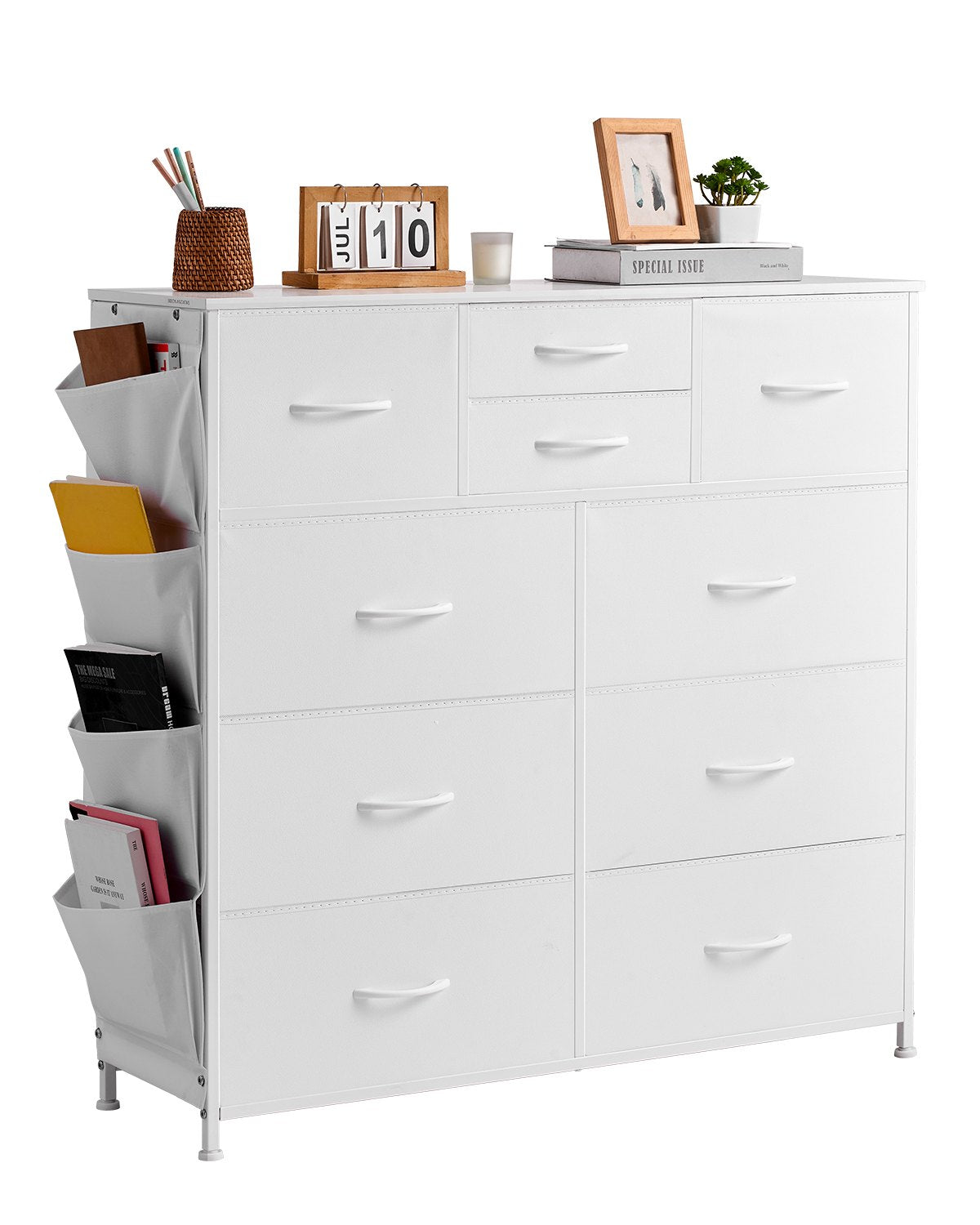 VEVOR 10 Drawer Dresser, Fabric Drawer Dresser with Fabric Bins, Closet Storage Drawers with Easy Pull Handle and Sturdy Steel Frame, Fabric Storage Tower for Bedroom, Hallway, Closet, Nursery, White - 2LZWCTJ6C4XCVO1PAV0 - view 1