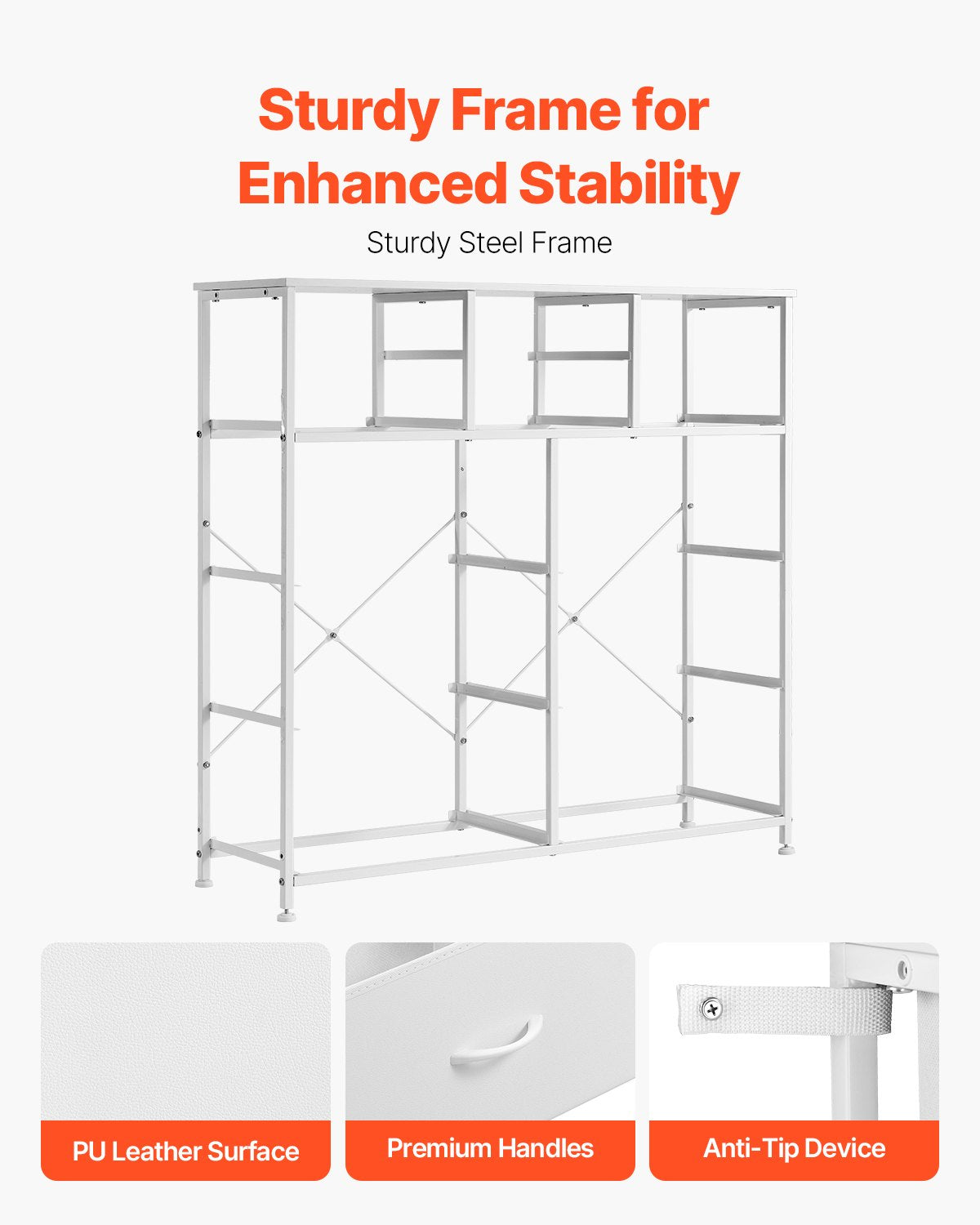 VEVOR 10 Drawer Dresser, Fabric Drawer Dresser with Fabric Bins, Closet Storage Drawers with Easy Pull Handle and Sturdy Steel Frame, Fabric Storage Tower for Bedroom, Hallway, Closet, Nursery, White - 2LZWCTJ6C4XCVO1PAV0 - view 6
