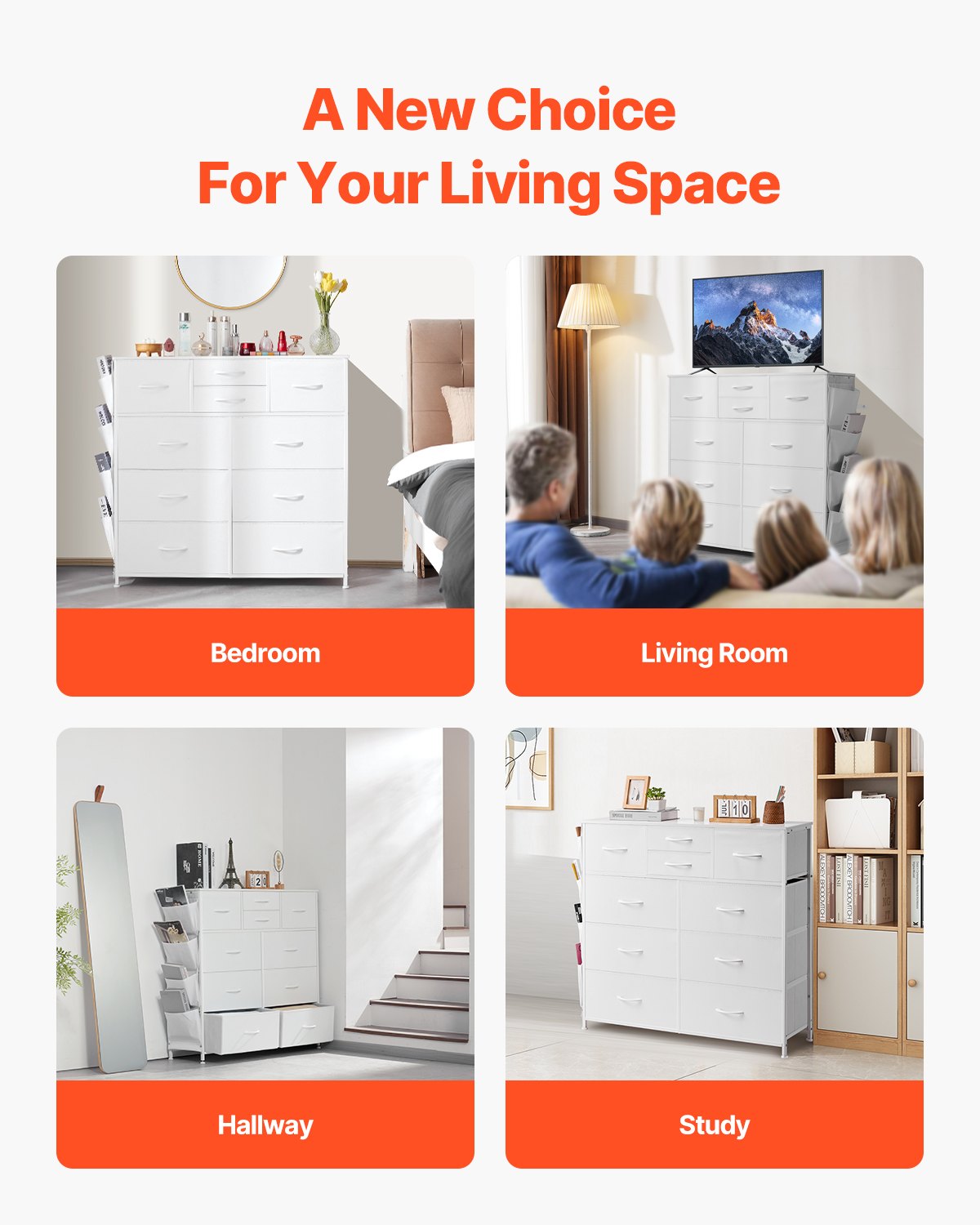 VEVOR 10 Drawer Dresser, Fabric Drawer Dresser with Fabric Bins, Closet Storage Drawers with Easy Pull Handle and Sturdy Steel Frame, Fabric Storage Tower for Bedroom, Hallway, Closet, Nursery, White - 2LZWCTJ6C4XCVO1PAV0 - view 8