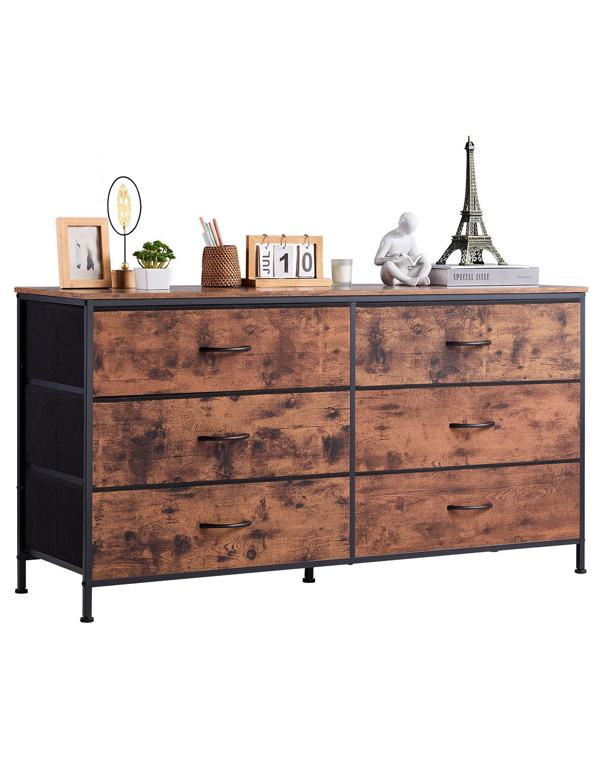 VEVOR 6 Drawer Dresser, Tall Chest Organizer Drawer Dresser, TV Stand with Storage, Closet Storage Drawers with Sturdy Steel Frame, Fabric Storage Tower for Bedroom, Hallway, Closet, Rustic Brown - 2LZWCTJ6C505O3TX9V0 - view 1