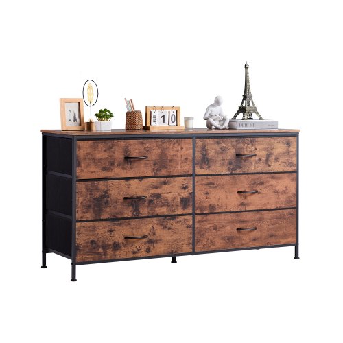 VEVOR 6 Drawer Dresser, Tall Chest Organizer Drawer Dresser, TV Stand with Storage, Closet Storage Drawers with Sturdy Steel Frame, Fabric Storage Tower for Bedroom, Hallway, Closet, Rustic Brown - 2LZWCTJ6C505O3TX9V0 - view 2