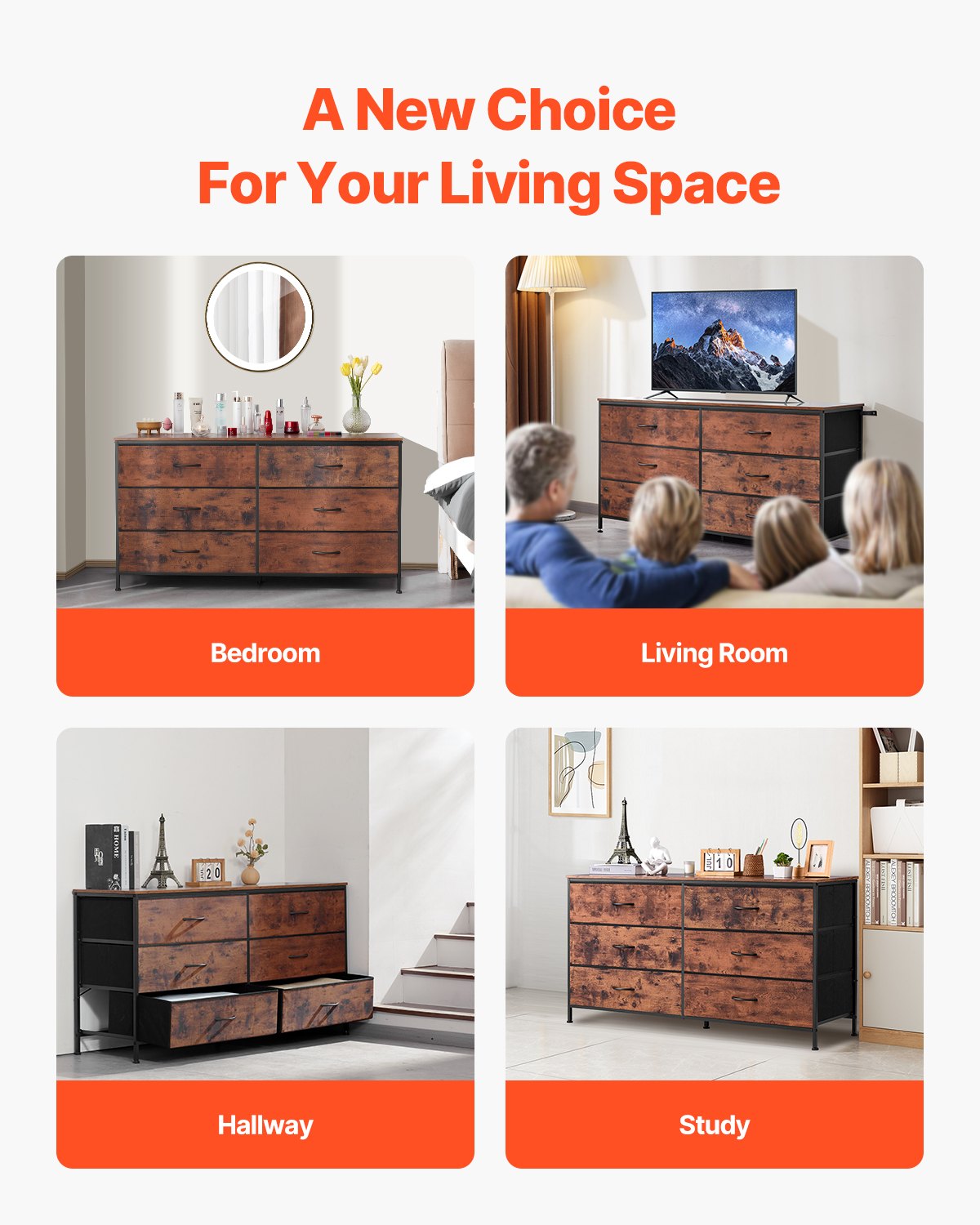 VEVOR 6 Drawer Dresser, Tall Chest Organizer Drawer Dresser, TV Stand with Storage, Closet Storage Drawers with Sturdy Steel Frame, Fabric Storage Tower for Bedroom, Hallway, Closet, Rustic Brown - 2LZWCTJ6C505O3TX9V0 - view 8